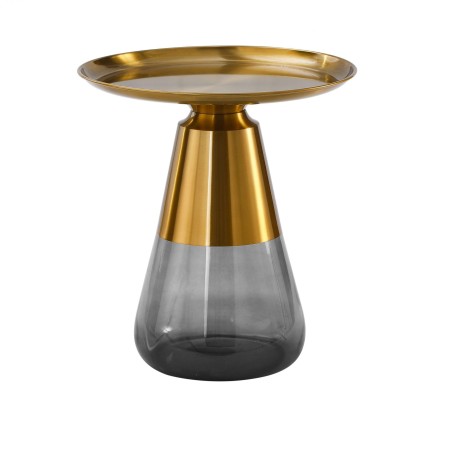 Stolik Tiffany 50 cm – złoty blat metalowy, szklana przydymiona podstawa
