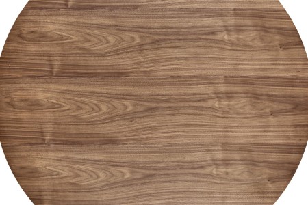 Okrągły stół Henderson 136 cm w naturalnej okleinie orzecha z geometryczną podstawą