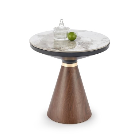 Stolik Genesis S 50 cm z ceramicznym blatem i podstawą orzechową