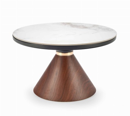Stolik kawowy Genesis 70 cm z ceramicznym blatem i podstawą orzechową