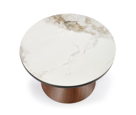 Stolik kawowy Genesis 70 cm z ceramicznym blatem i podstawą orzechową