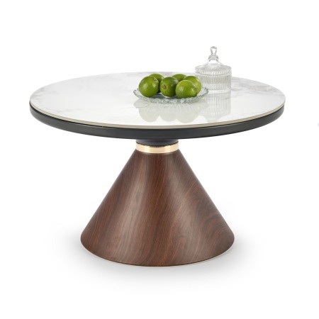Stolik kawowy Genesis 70 cm z ceramicznym blatem i podstawą orzechową
