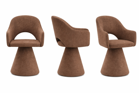 Nowoczesne krzesło tapicerowane Sora w brązowej tkaninie – widok przód.