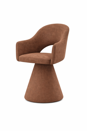 Nowoczesne krzesło tapicerowane Sora w brązowej tkaninie – widok przód.