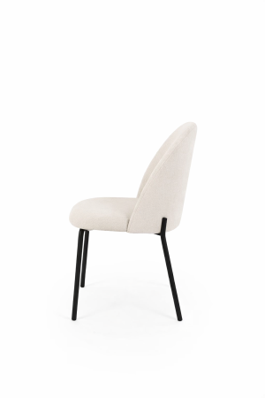 Krzesło Spello tapicerowane w beżowej tkaninie z czarnymi metalowymi nogami – nowoczesne krzesło do jadalni i salonu