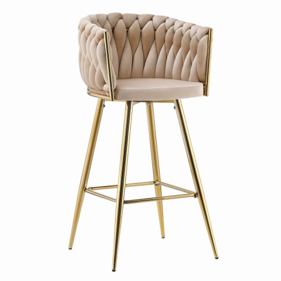 Nowoczesny hoker niski tapicerowany z metalowymi nogami w kolorze złotym – Arszí