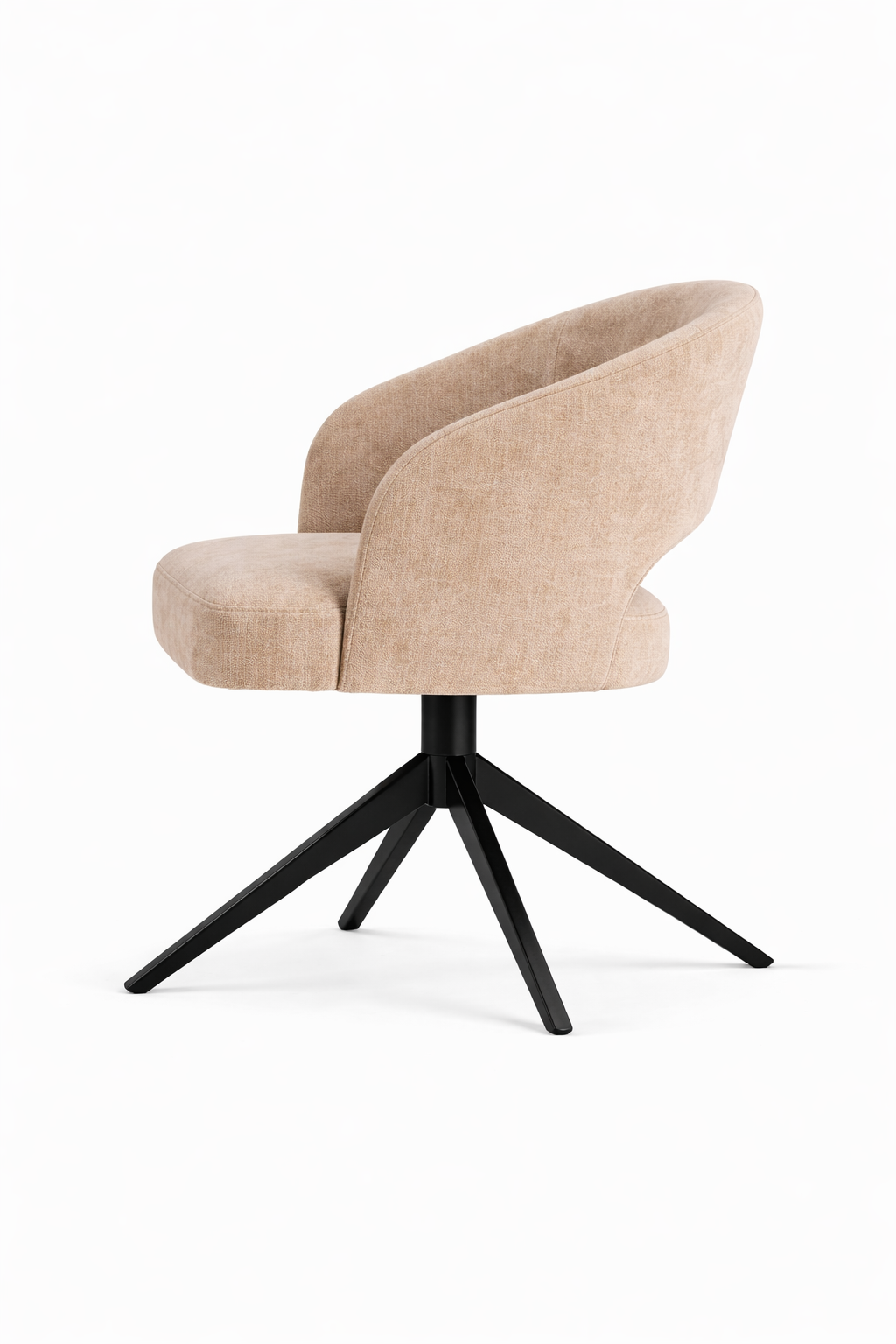 Krzesło Orta obrotowe 360 stopni tapicerowane z podłokietnikami i czarną metalową podstawą – nowoczesne krzesło do jadalni i salonu.