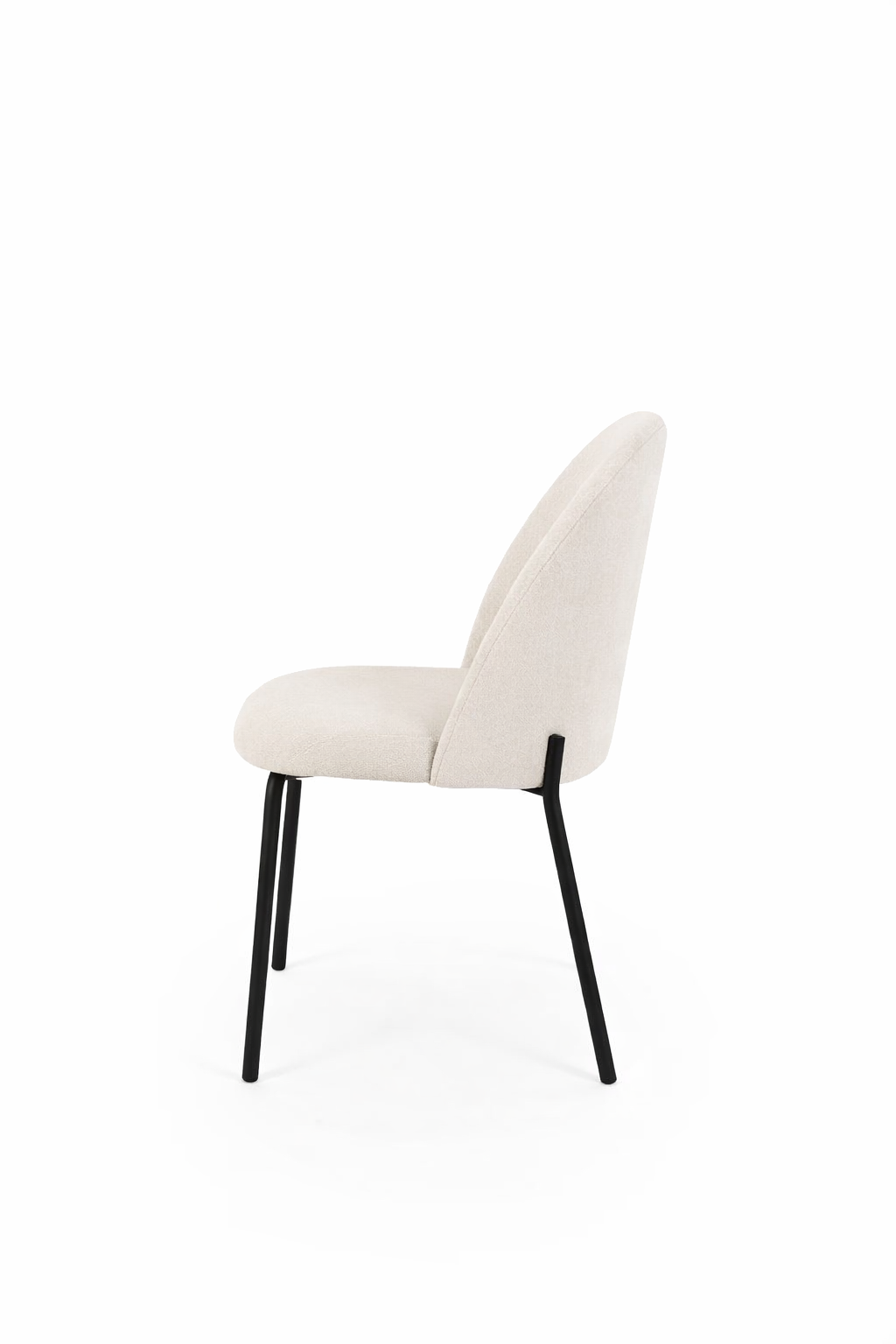 Krzesło Spello tapicerowane w beżowej tkaninie z czarnymi metalowymi nogami – nowoczesne krzesło do jadalni i salonu